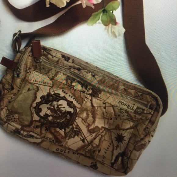 FOSSIL Rare Vintage Map Leather Crossbody Bag - Picture 8 of 8